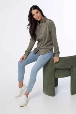 Grijze Blouse Van Suedine-Norah Clearance