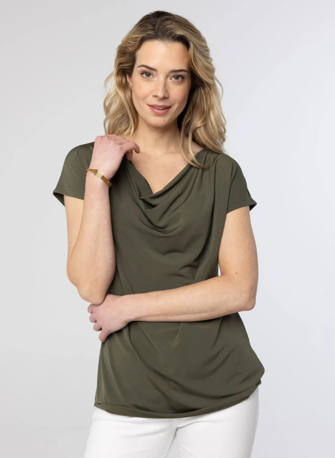 Leger Shirt Met Gedrapeerde Hals-Norah Outlet
