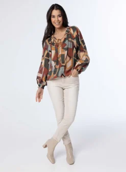 Meerkleurige Blouse Met Pofmouwen-Norah Clearance