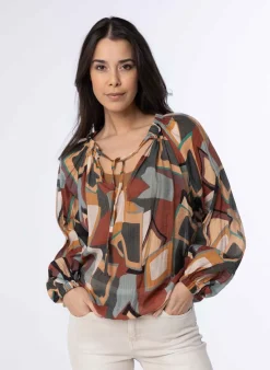 Meerkleurige Blouse Met Pofmouwen-Norah Clearance