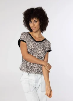 Zandkleurig Shirt Met Print-Norah Best