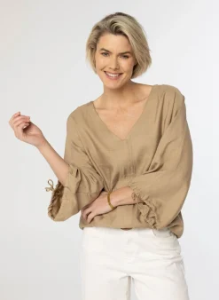 Zandkleurige Blouse Linnen-Norah Hot