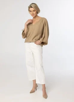 Zandkleurige Blouse Linnen-Norah Hot